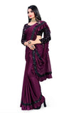 Lycra Blend Purple Ruffle silk- Saree With Blouse