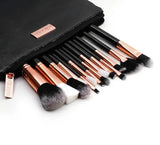 Professional Makeup Brush Applicator Set of 15pcs with Premium Leather Pouch (Black Colour)