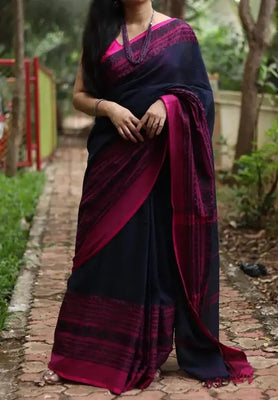 Black and Pink Color Begumpuri Handloom Cotton Sarees With Unstitched Blouse Piece