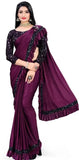 Lycra Blend Purple Ruffle silk- Saree With Blouse