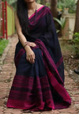 Black and Pink Color Begumpuri Handloom Cotton Sarees With Unstitched Blouse Piece